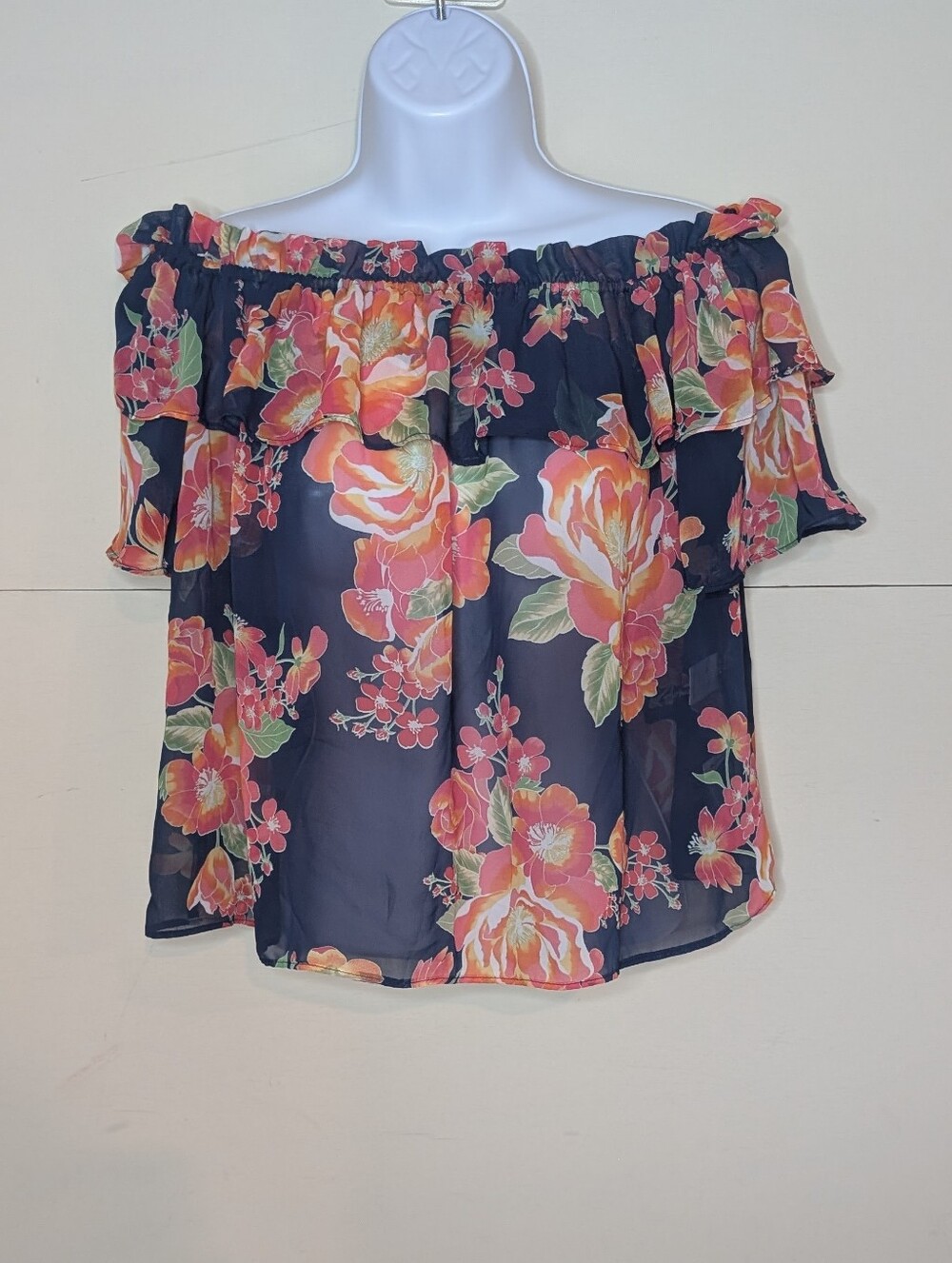 Eva Mendes New York & Co Cropped Off The Should Blouse Vibrant Florals